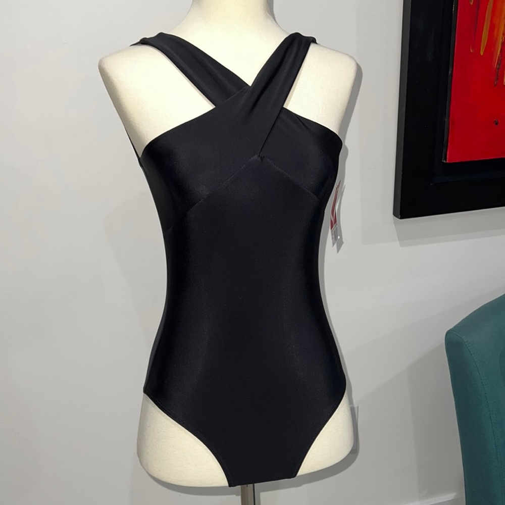 Capezio blak cross neck open back leotard